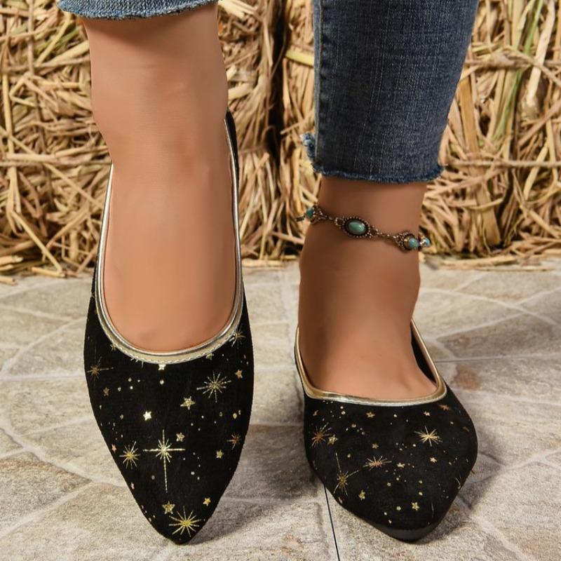 Summer New Single-shoe Women's Pointed Head Shallow Mouth Glitter Cloth Soft Sole Anti-slip Wear-resistant Flat Shoes
