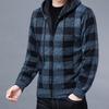 Men Fall Winter Jacket Color Matching Plaid Print Knitted Hooded Zipper Closure