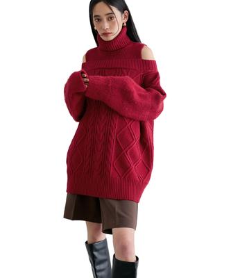 Waschbares Zopfmuster Rot F [BIS] Schulterfreies Kleid, Damen, BVE44140, (Größe 60),