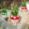 Swing Mushroom Hanging Planter Cartoon Mushroom Flower Pot Resin Succulents Planter with Drainage Hole for Indoor Outdoor Use