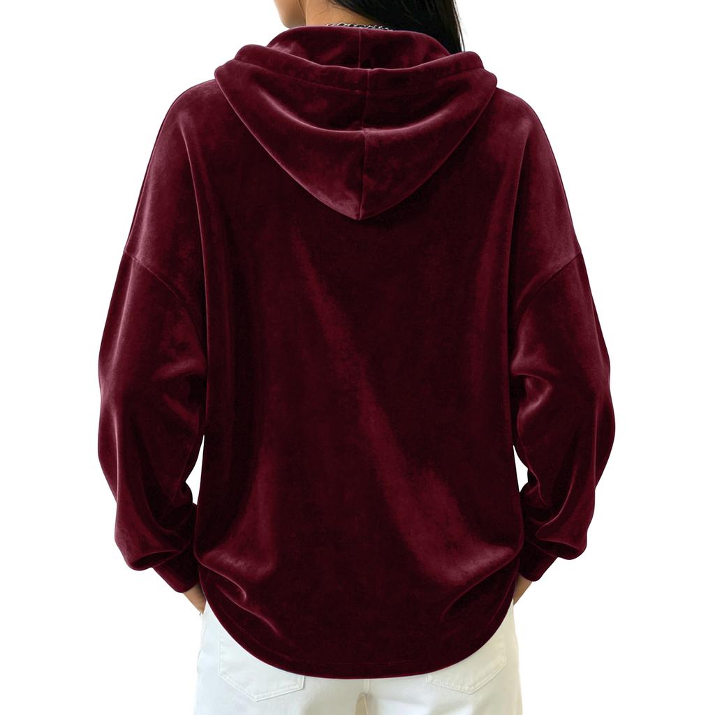 Damen Langarm V-Ausschnitt Kapuzenpullover Lässiger Pullover für Herbst Winter Alltagsmode