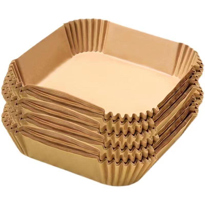 Air Fryer High-Temperature Resistant Oil-Absorbing Paper Pads - Food Grade Round & Square Baking Sheets.
