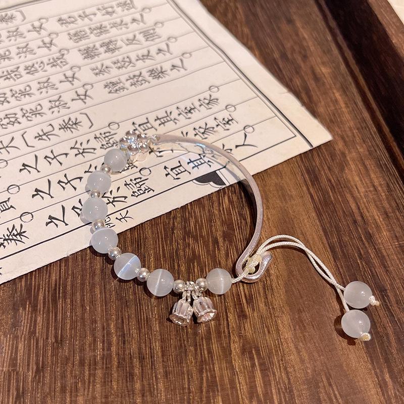 

Элегантный браслет в средневековом стиле с клубничным кристаллом и лотосом из кошачьего глаза S502 серебряный