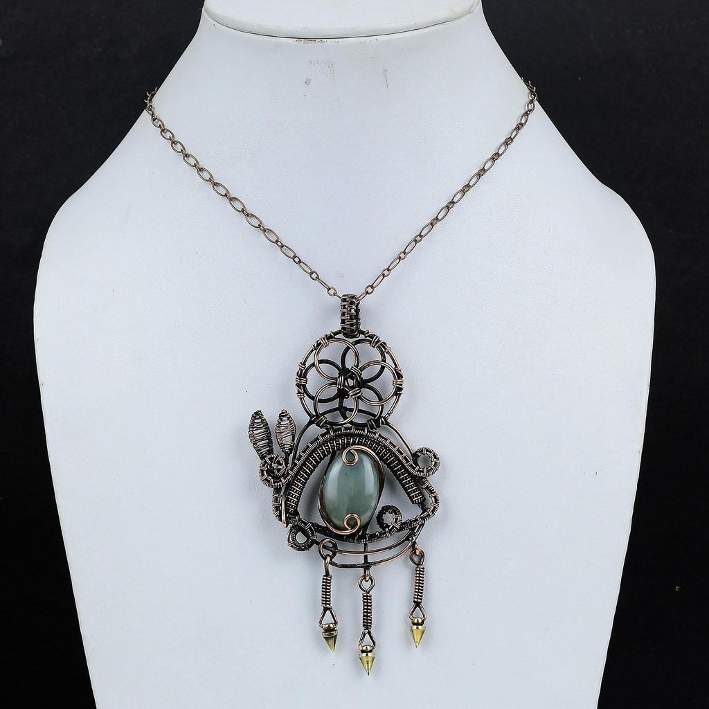 Aquamarin 999 Kupferdraht gewickelter Anhänger, Handgefertigter Edelsteinanhänger Schmuck, Geschenke für Ehefrau Brandneuer Anhänger