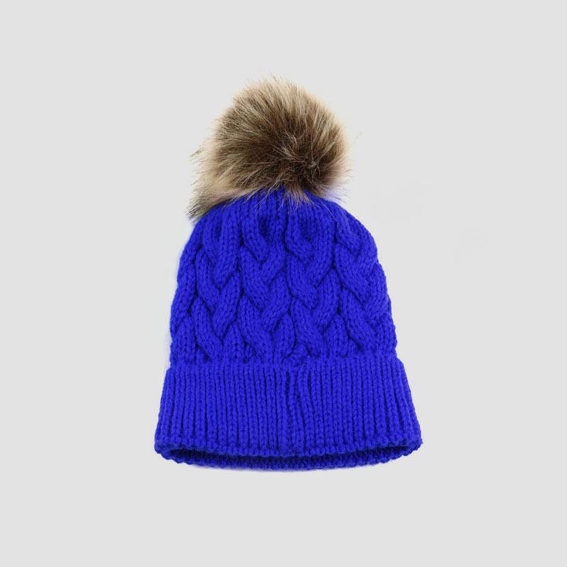 Europe, America, autumn and winter baby wool hat flanged single layer, solid color hairball twist children's knitted hat, spot supply