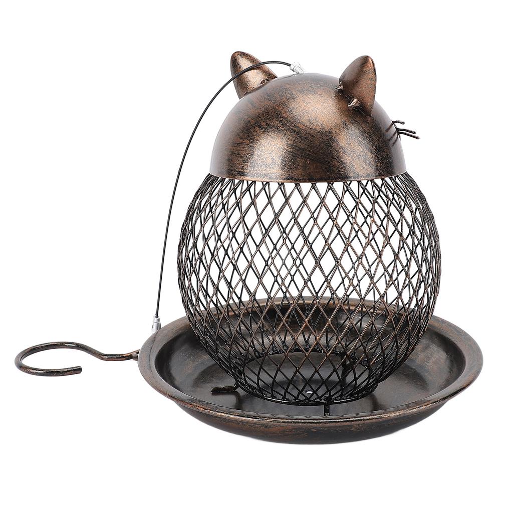 Hanging Bird Feeder for Outdoor Iron Squirrel Proof Retro Cat Shaped Metal Mesh Wild Bird Feeder for Garden Decor