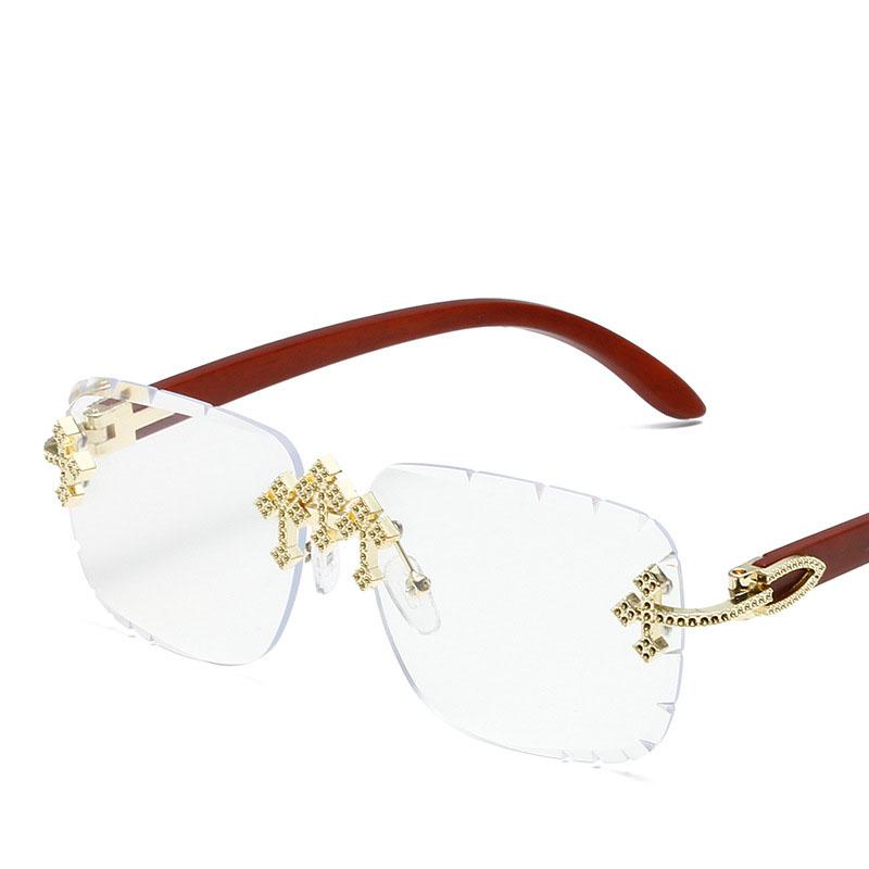 

Vintage Rimless Square Cutting Lens Sunglasses Women For Men Luxury Brand Designer Popular Punk Fashion Diamond Cross Shades