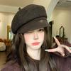 American Retro Leather Brim Splicing Octagonal Beret Women'S Autumn And Winter Temperament Showing Face Small Versatile Cap Newsboy Hat
