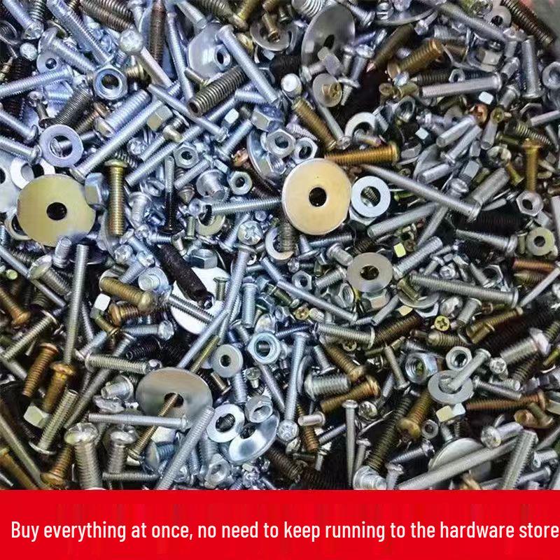 DIY Screw and Nut Mixed Set: Round/Flat Head Screws, Bolts, Nuts, Caps, Washers for Household Repair.