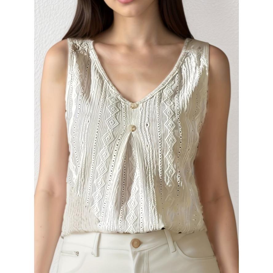 YYFS ქალთა მოდა ჩვეულებრივი საზაფხულო საგაზაფხულო ერთიანი ფერადი პრინტით უსახელო V-კისრის ბლუზები და მაისურები