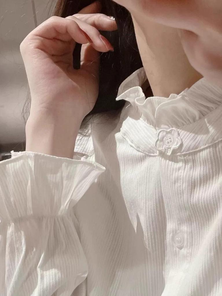 French Edge Stand Collar Loose Cardigan White Women's Shirt, 2025 Autumn/Winter Collection