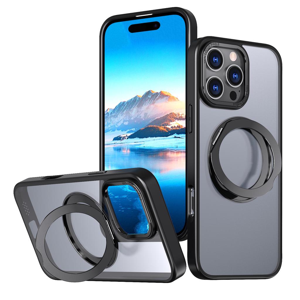 For IPhone 16 Pro Phone Case Transparent Rotating Pivot Magsafe Magnetic Bracket for Apple 15 Protective Case