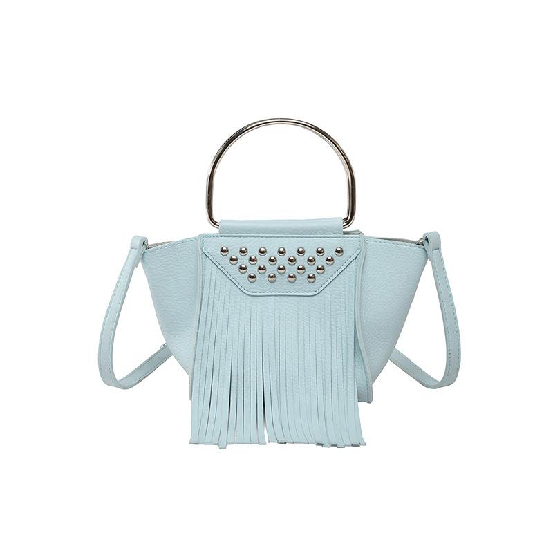 Women's bag spring and summer new 2025 Korean version fashion rivet shoulder bag personalized tassel messenger bucket bag pu