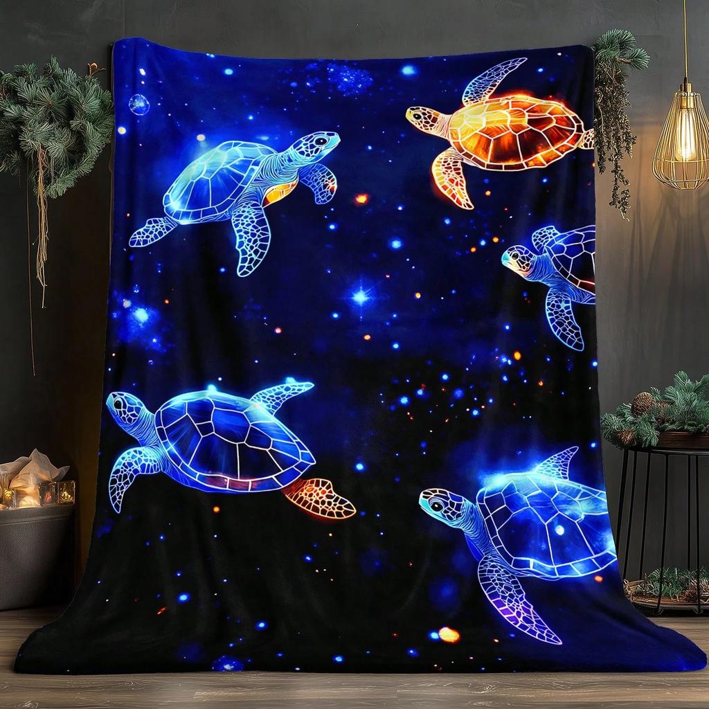 All Seasons Soft Cozy Warm Throw Blanket With Sea Turtle Print, Multipurpose Portable Blanket For Sofa, Bed, Office And Travelli