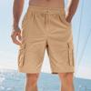 Summer Loose Men's Safari Style Shorts Multi Pockets Casual Loose Fit Straight Elastic Waist Beach Shorts