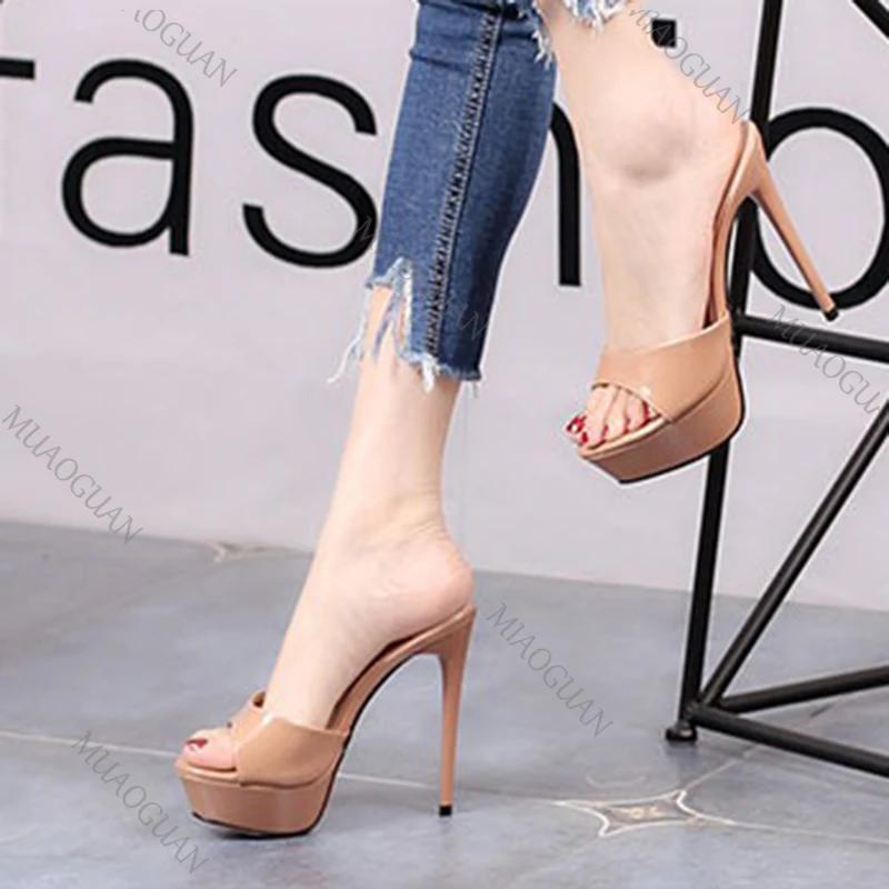 Fashion Women 12CM High Heels Outdoor Shallow Mouth Sandals 2025 New Summer Thick Platform Slippers Simple Style Slide Shoes For Woman