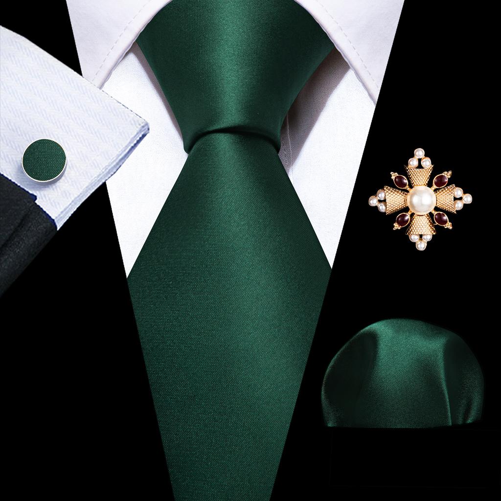 Acheter Broche en perles avec cravate pour hommes, cravate rayée noire et dorée, boutons de manchette Hanky, ensemble cadeau formel