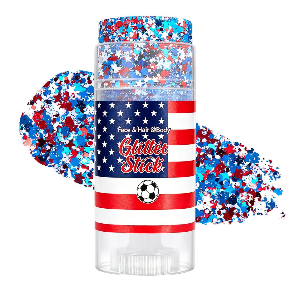 Red White Blue Glitter Gel Stick, Eye Makeup Face Hair Festival Glitter, Independence Day, Rave Party, Easy to Apply Long-Lasting Cosmetic Glitter