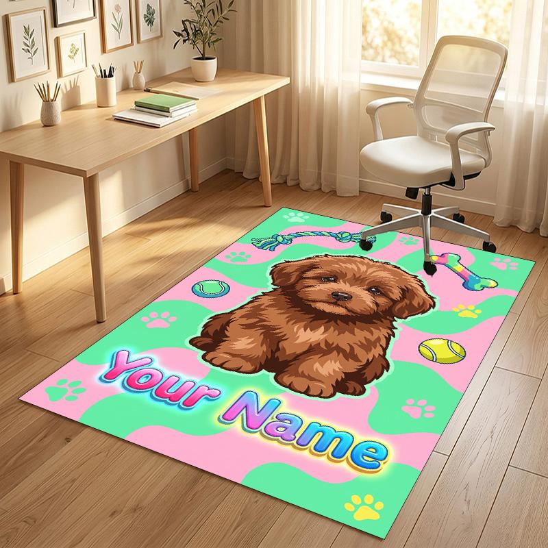 Dog Theme Crystal Velvet Rug Personalized Custom Name Text Soft Floor Mat Home Decor