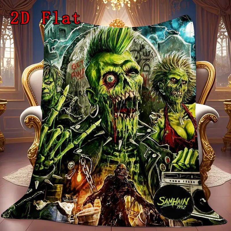 Glam-style horror movie 2D Flat Pattern Flannel Blanket High quality All Seasons Warmth and Comfort Perfect for Christmas Gifts.
