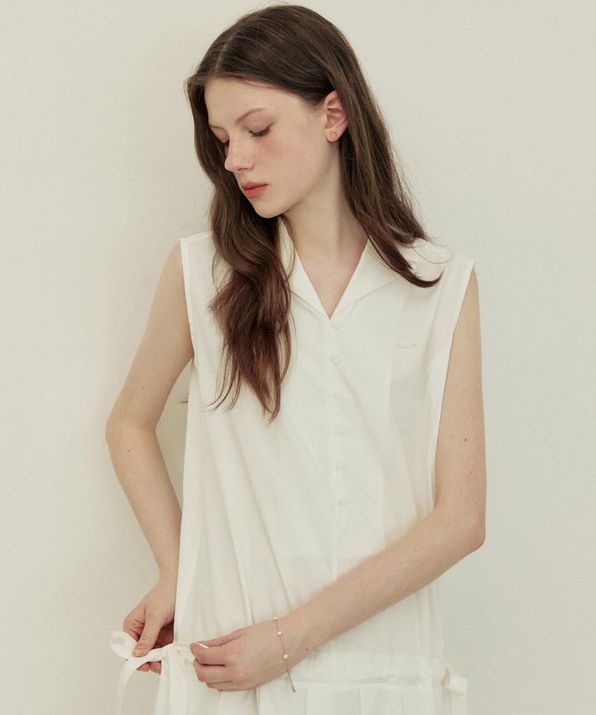 Adowl Sleeveless Button Pleats Mini Dress - White