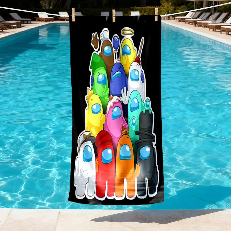 Among Us Print Beach Towel Design, Soft, Lightweight. for Home Bathroom, Spa, Pool, Yoga, Surfing, Camping, Gift for Family, Friend