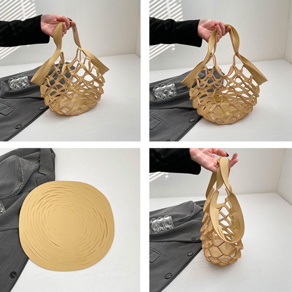 Foldable Leather Folding Tote Bag Large Capacity Woven Handbag Trendy Grocery Bag  Storage