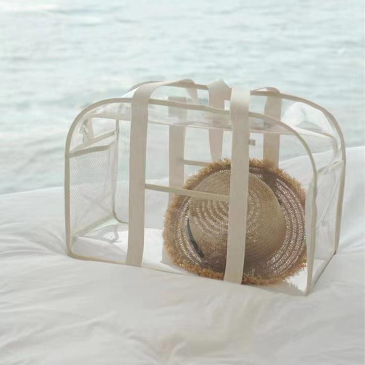 Transparent PVC Beach Bag Waterproof Handbags Clear Large Capacity Shoulder Bags Portable Hanging Pocket Travel Storage Pouch