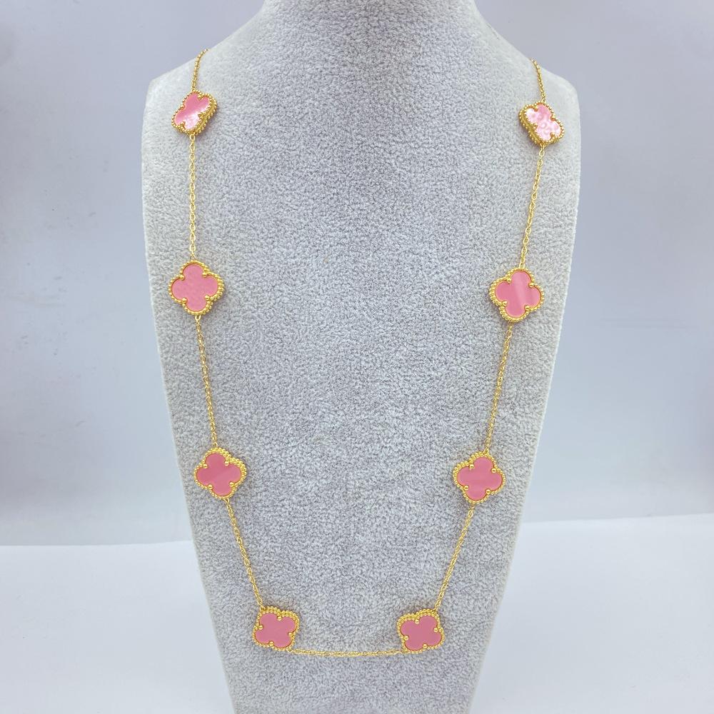 15MM Titanium Steel Four Leaf Flower 10 Flower Sweater Chain 60CM Double Lucky Four Leaf Clover Necklace