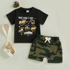 Tenues d'été pour tout-petits Garçons T-shirts à manches courtes imprimé Lettres Véhicules Short à taille élastique Camouflage Ensemble 2 pièces Vêtements