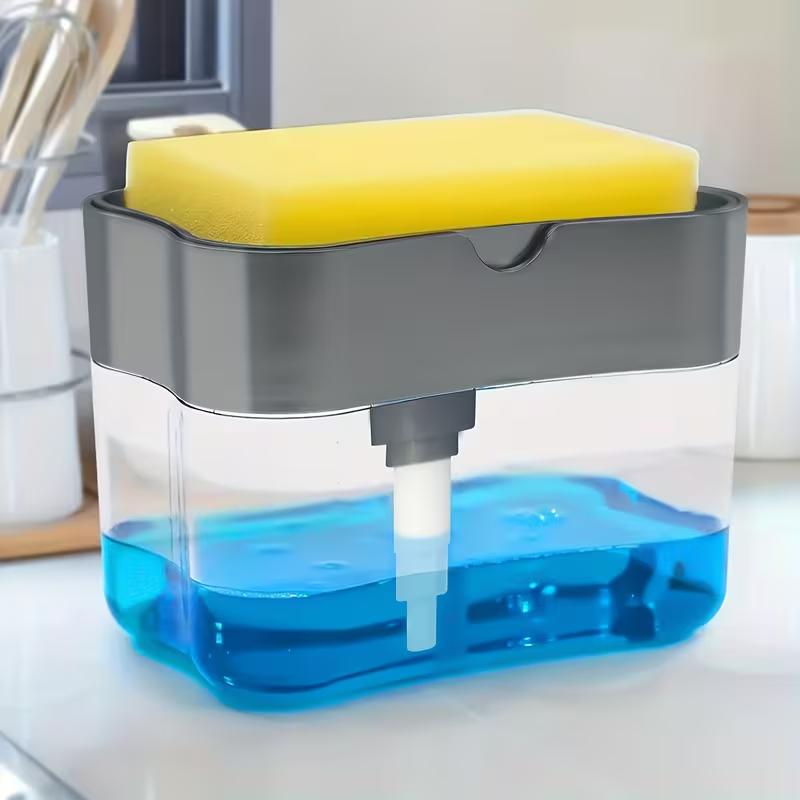 Dispenser Sapone per Cucina con Portasponge Pompa Manuale Sapone per Piatti Dispenser Sapone per Lavello in ABS Organizer da Bancale