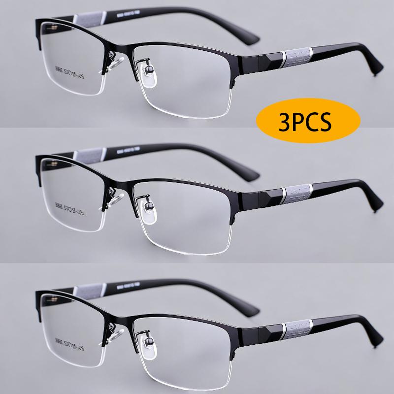 3PCS Anti Blue Reading Glasses Men Half-frame Glasses Business Style Male Eyeglasses For Old People Glasses With Grade +100~+400