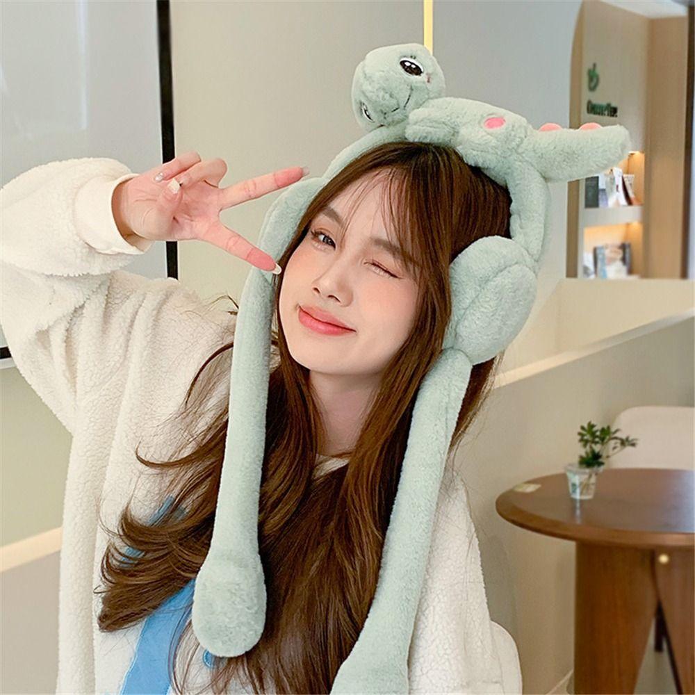 Winter Warm Furry Earmuffs Rabbit/Dinosaur Cosplay Ear Warmers with Moving Jumping Ears Outdoor Cold Weather