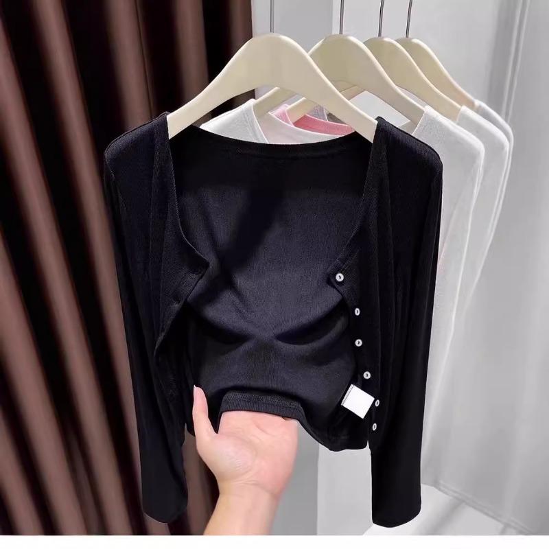 Lazy Wind Short Knitted Cardigan Women's Gray Long-sleeved Top Spring New Simple Casual Coat