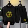 Summer T-shirt+shorts Anime snake Print Boy Black Girl Sets Tshirt kids Tops Casual Tees round Neck short-sleeved top