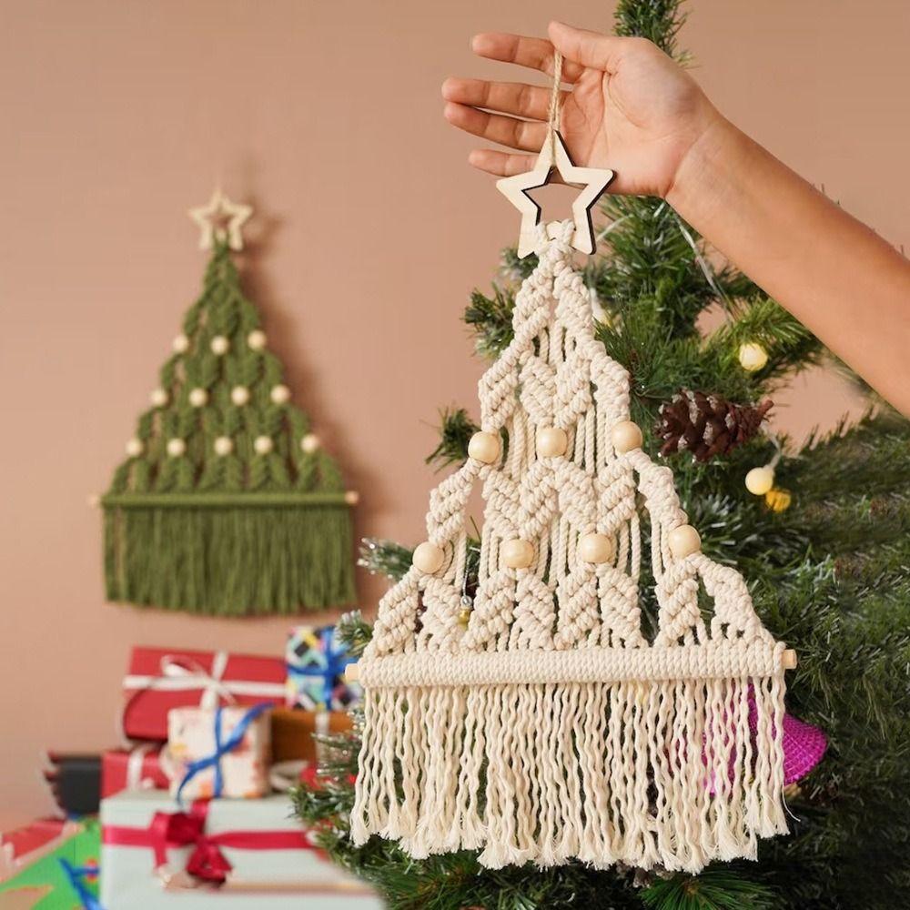 Tassel Christmas Tree Macrame Tapestry Woven Cotton Rope Tapestry Wall Hanging Pendant  Girls