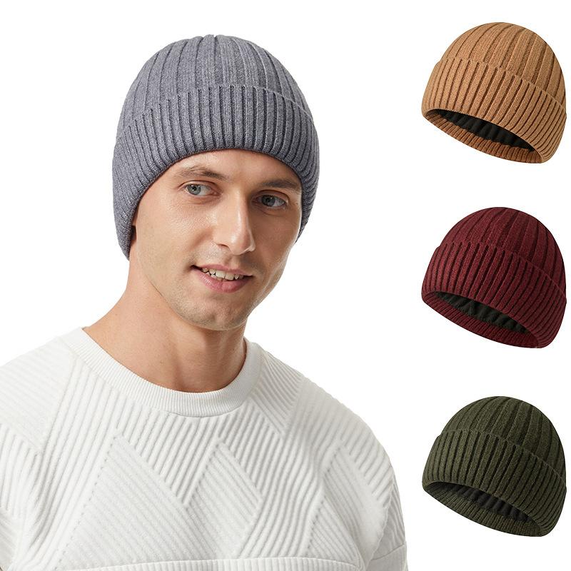 Men's Fleece-Lined Knit Beanie - Thickened Thermal Winter Hat for Extreme Cold Weather