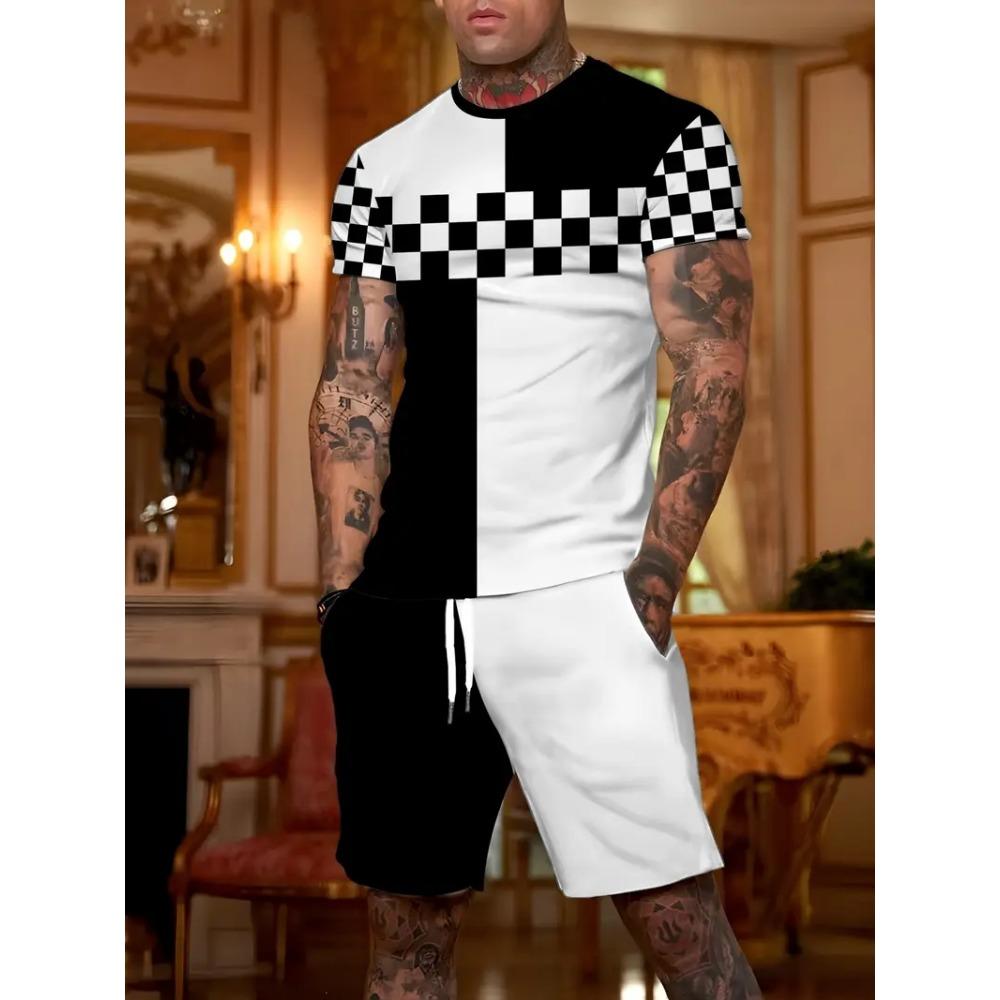 Summer Letter Print Men's T-shirt Shorts 2-piece Set 2025 Men's Clothing Quick Drying Sports T-shirt Elastic Waist Shorts Set