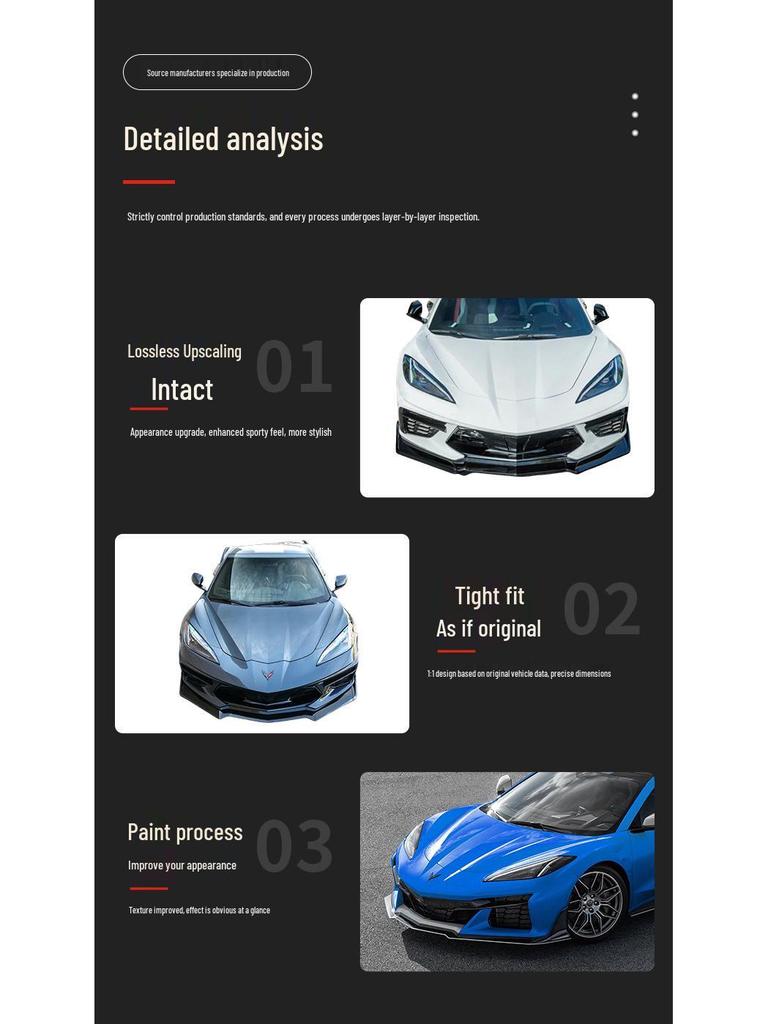 Fits Chevrolet Corvette C8 (2020-2024) Front Splitter: Five-Section Modified Lip Kit