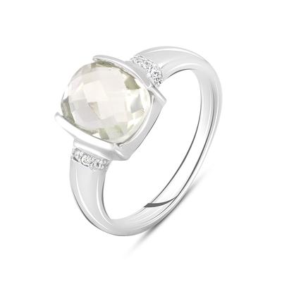 Silver Ring with Natural Green Amethyst 2.913ct, Cubic Zirkonia (2111009) 3.92 Gr. 925 Samples