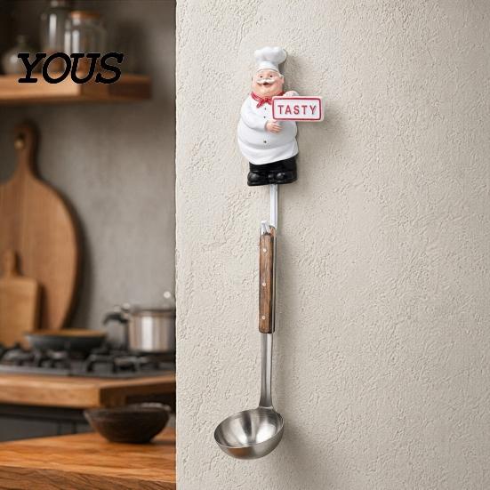 Kitchen Wall Hook Cute Chef Shape Hook, Strong Resin No Punch Bearing Capacity Adhesive Backing Decorative for Home Hang Utensils Dishcloths
