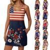 Women’s Fashionable Casual Independence Day Printed Dress, Double-Strap Dress With Pockets