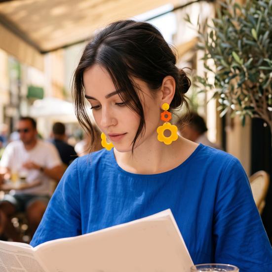 Lightweight Earrings for Sensitive Ears 1 Pair Flower Women, Acrylic Floral Drop Dangle Earrings, Boho Hollow Spring Summer Big Statement Jewelry