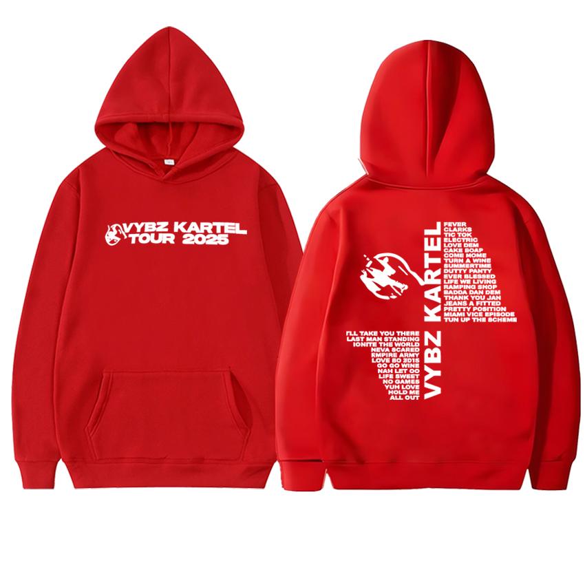 Hot Rapper Vybz Kartel World Tour 2025 Double Sided Print Streetwear Hoodie Unisex Hip Hop Punk Pullovers Men Women Fleece Tops