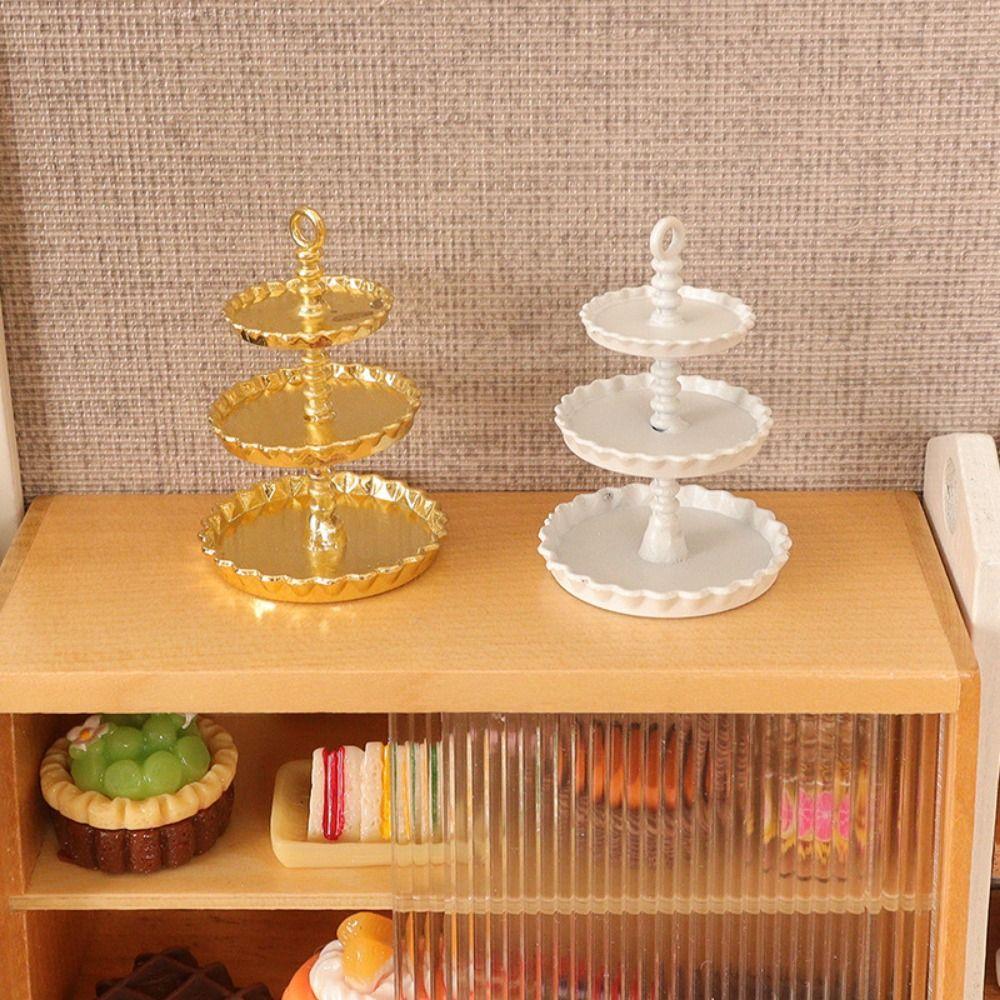 Three-layer Mini Dessert Cake Stand Non-toxic Dollhouse Model Cake Stand Miniatures  Birthday Gift