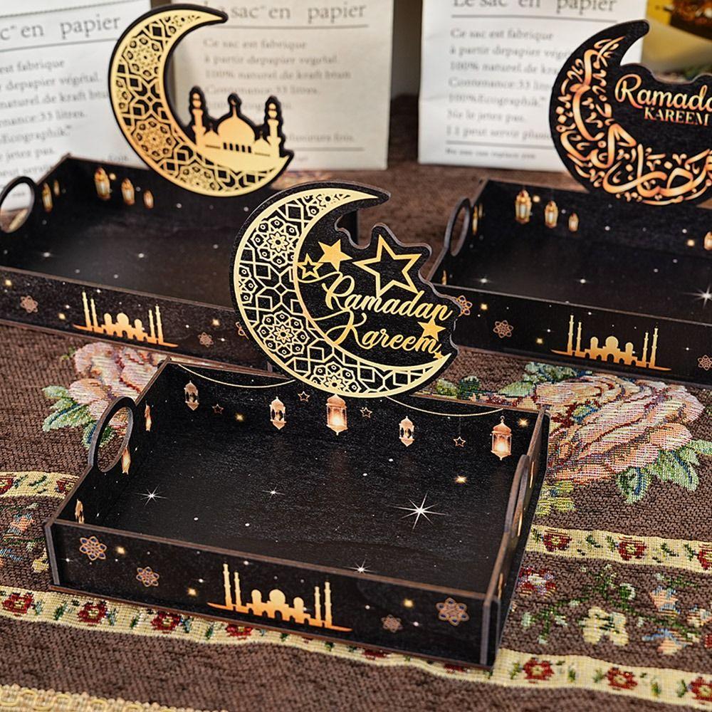 Star Moon Ramadan Wooden Tray Detachable Food Holder Eid Mubarak Snack Tray  Home Serving