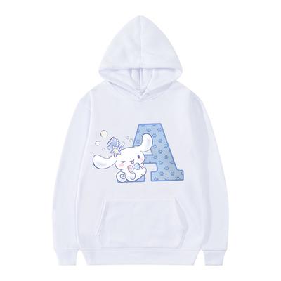 New Sanrio Cinnamoroll Woman and Men White Hoodies Letter A B C D Sweatshirts Clothes Kawaii Pullover Anime Cartoons Casual Tops