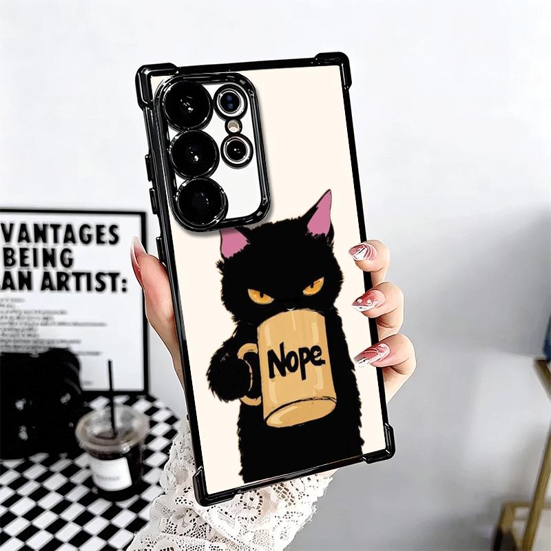 Black Cat Cartoon Cute Plating Phone Case For Samsung Galaxy S24 S25 FE S26 Edge S23 Ultra S22 S21 Plus S20 Anti-Fall Airabag Co