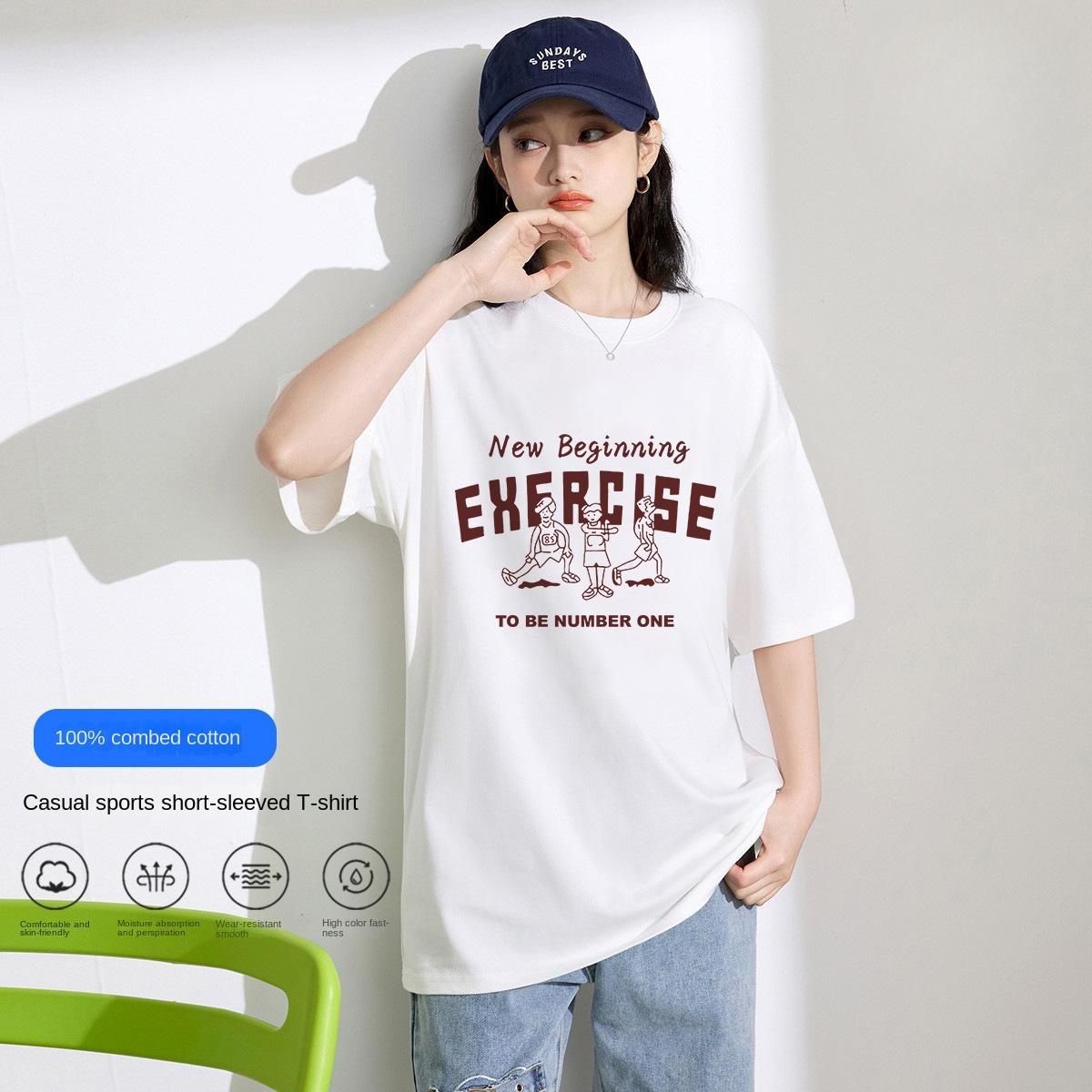 Летняя хлопковая футболка с коротким рукавом с буквенным принтом — фото 4