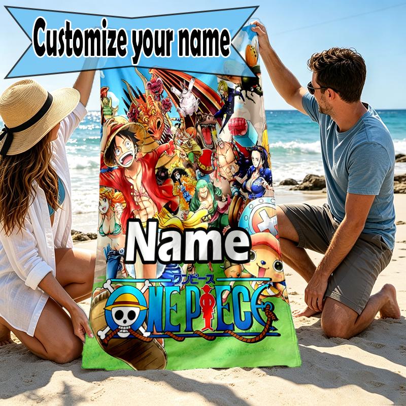 Custom Name Personalized ONE PIECE Print Beach Towel, for Trip Camping Beach Party Home Decor, Birthday Gift for Family & Friends